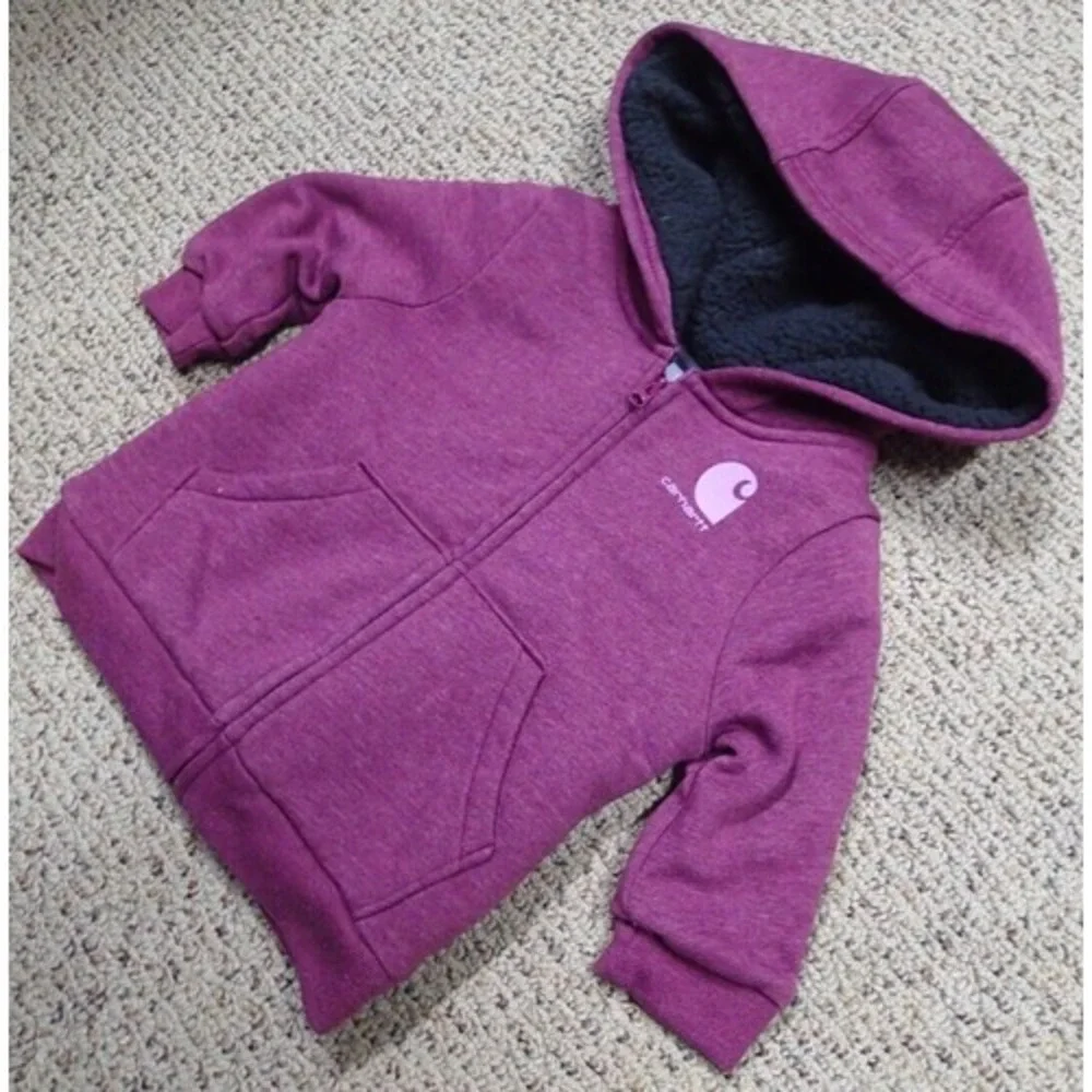 Carhartt Zip‎ Hoodie Kids 9 Months Purple Excellent Sherpa Lined Logo Sweatshirt